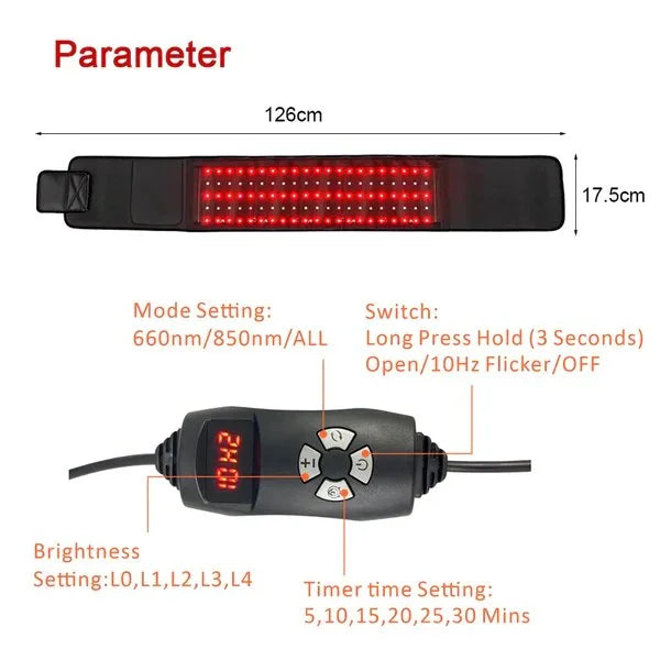 Red LED Light Therapy Belt - Portable Red Light Therapy Belt for Body Slimming and Pain Relief